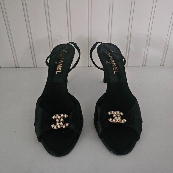 CHANEL Shoes - CHANEL Black Satin Slingbacks Size 6